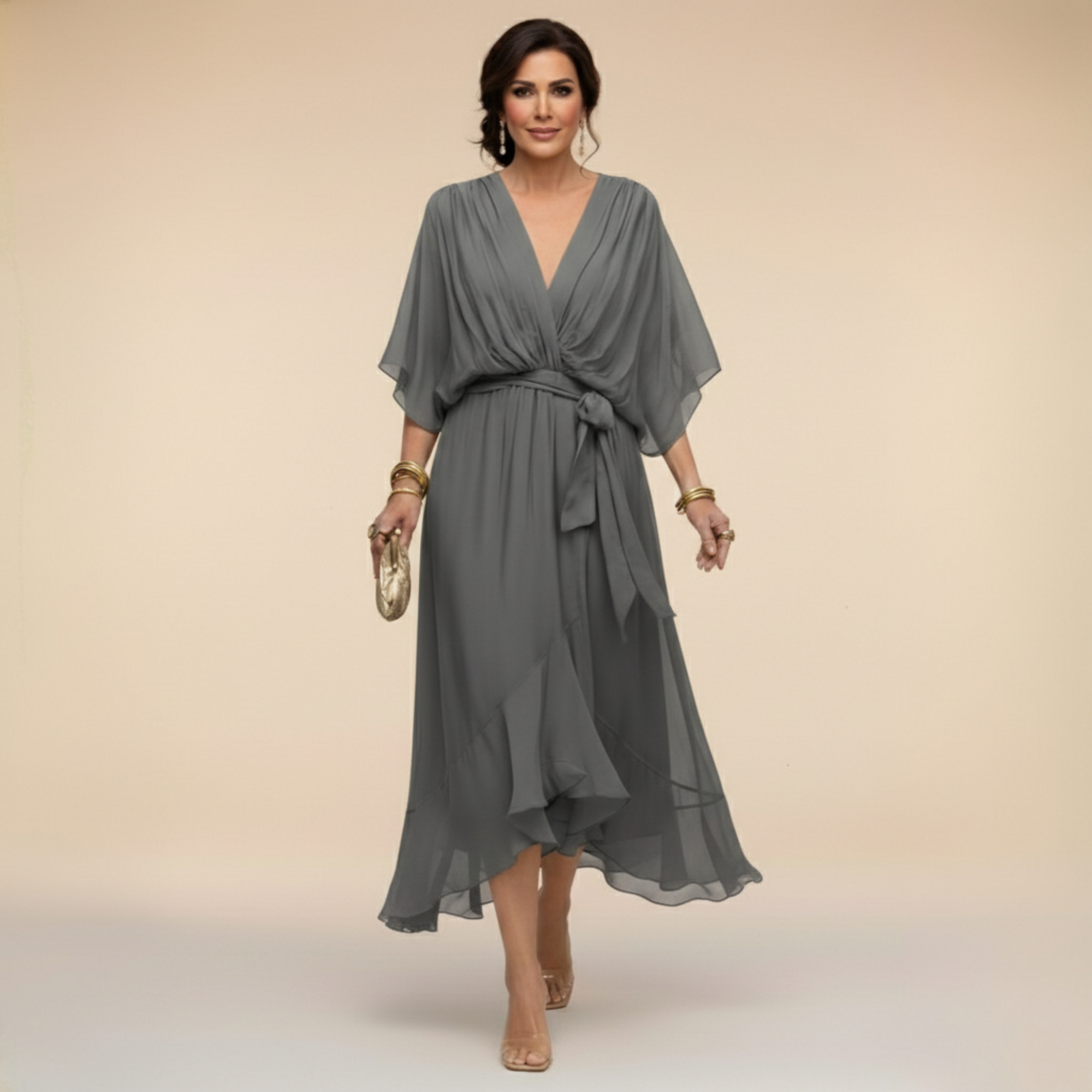 Monica - Chiffon Haljina s V-izrezom