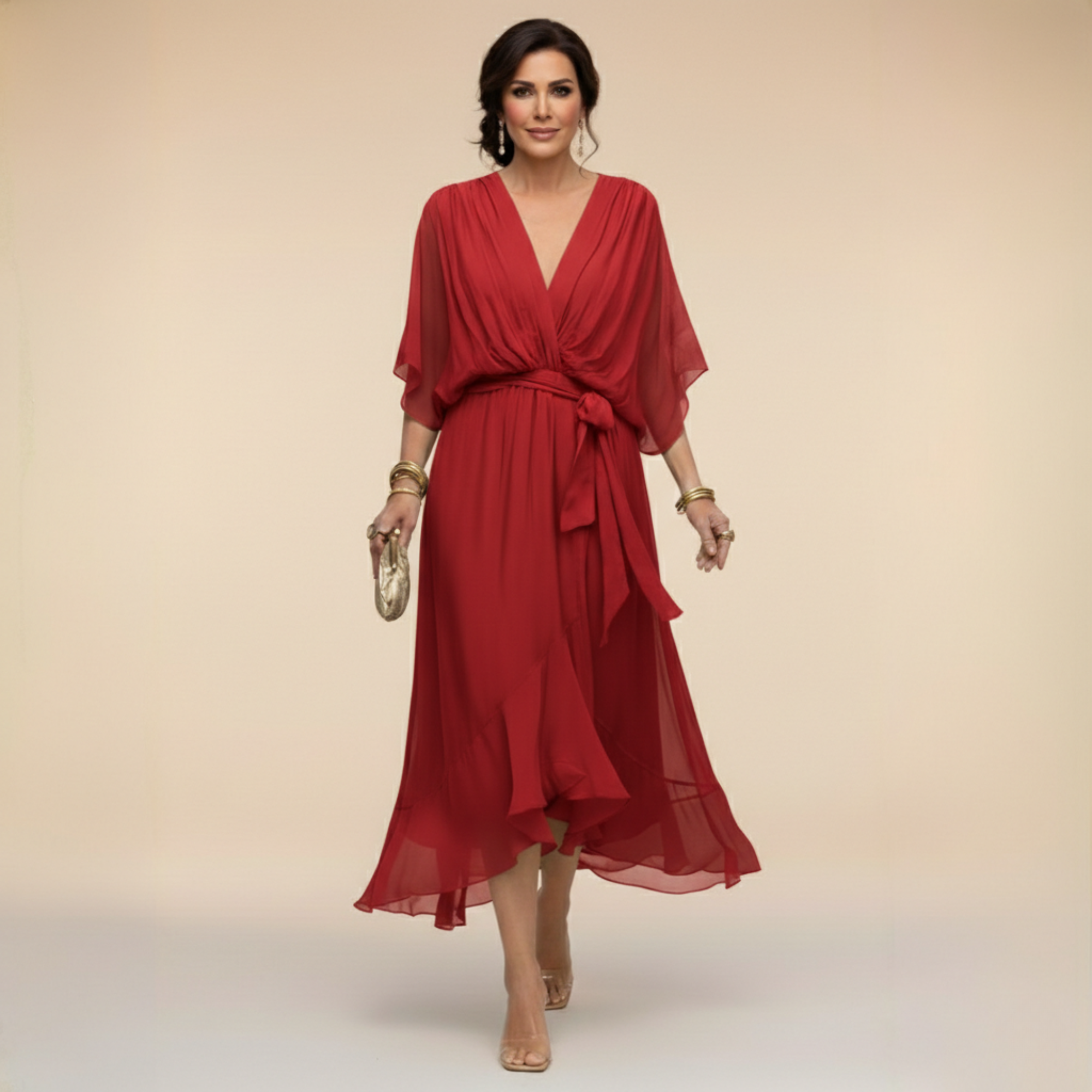 Monica - Chiffon Haljina s V-izrezom