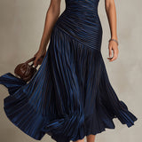 Adriana - Midi haljina od satena s retro prugama